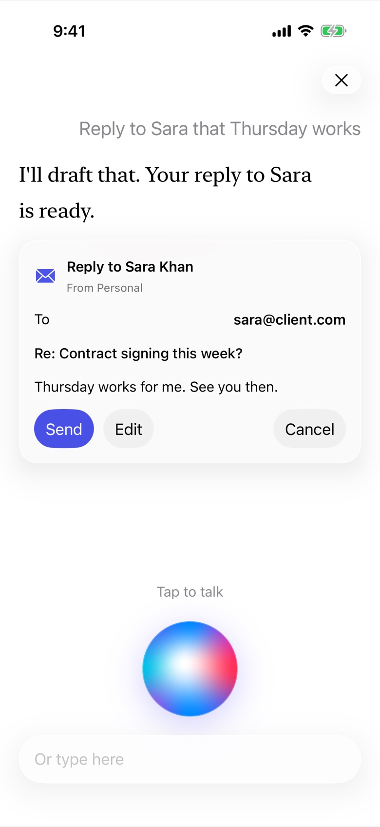 A drafted reply waiting for approval
